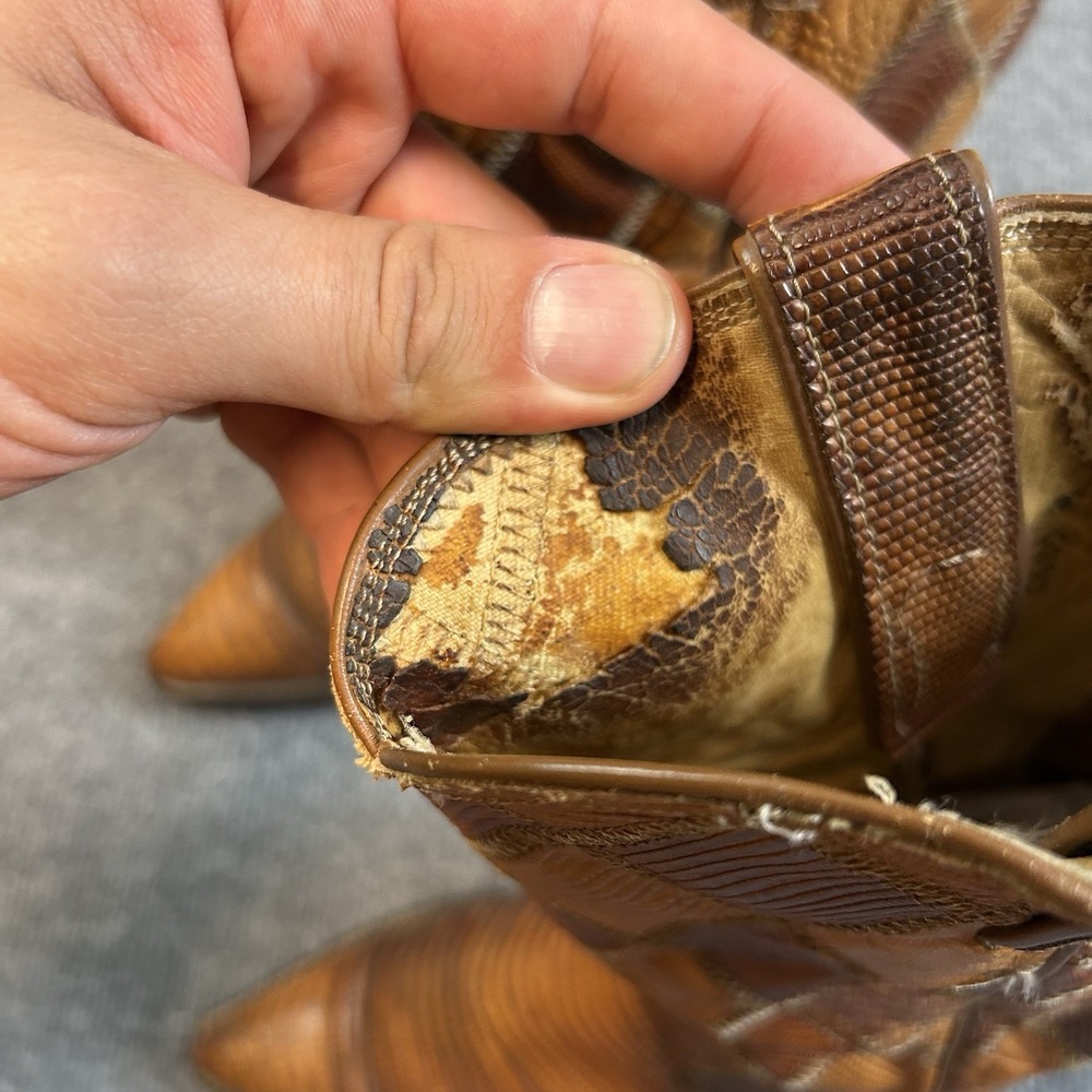 Justin 5995 C Vintage Two Tone Brown Lizard Patchwork Western Cowboy Boots 7.5D - Picture 9 of 10